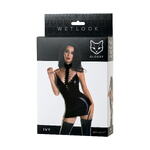 Платье с чокером Glossy Ivy из материала Wetlook, черное, M