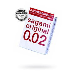 Презервативы Sagami, original 0.02, полиуретан, ультратонкие, гладкие, 19 см, 5,8 см, 3 шт.